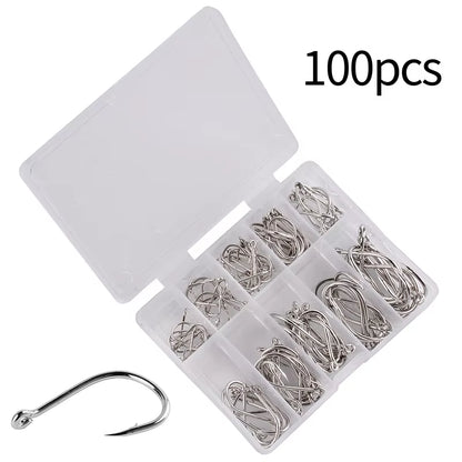 100PCS Fishing Hook with Loop Barbed Crucian Carp Fishing Hook Luyatai Fishing Sea Fishing Hook Set Sea Fishing Accessories