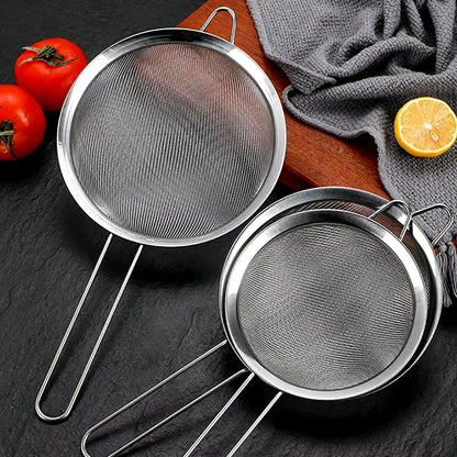 Set of 3 Fine Mesh Strainer Stainless Steel Fine Skimmer Food Strainer with Long Handle Kitchen Tool