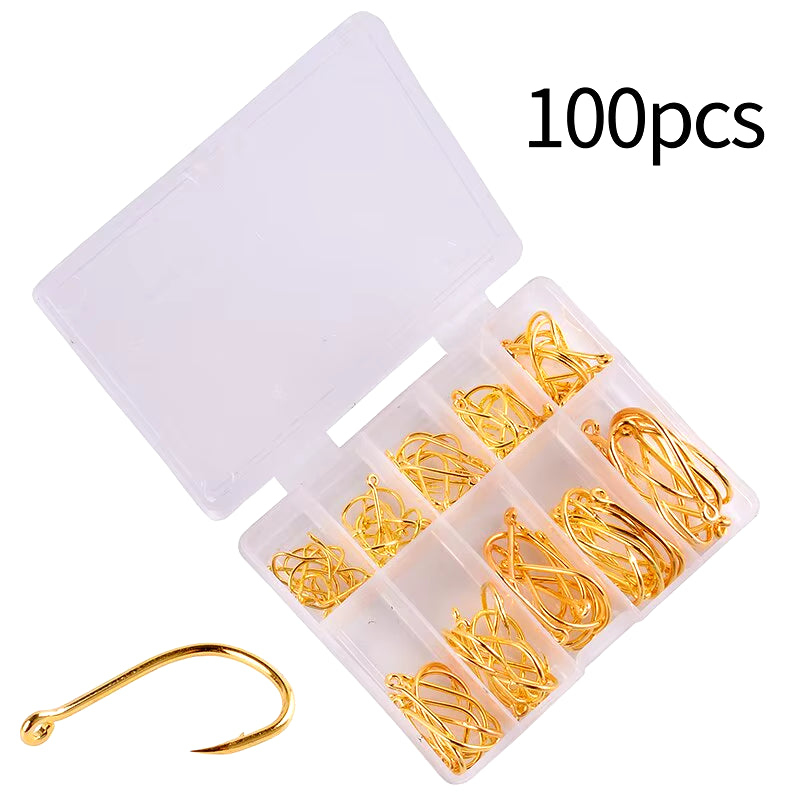 100PCS Fishing Hook with Loop Barbed Crucian Carp Fishing Hook Luyatai Fishing Sea Fishing Hook Set Sea Fishing Accessories