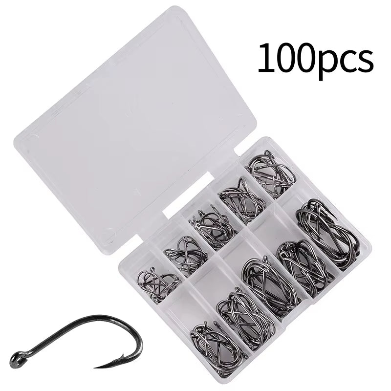 100PCS Fishing Hook with Loop Barbed Crucian Carp Fishing Hook Luyatai Fishing Sea Fishing Hook Set Sea Fishing Accessories