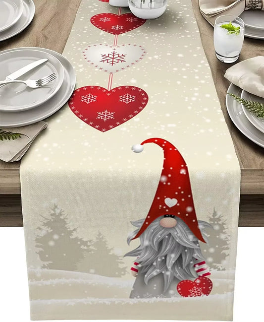 Valentine'S Day Love Heart Gnome Linen Table Runners Dresser Scarves Decor Reusable Kitchen Dining Table Runner Party Decoration